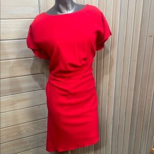 Tahari Red Ruched Sheath Dress with Dolman Sleeves